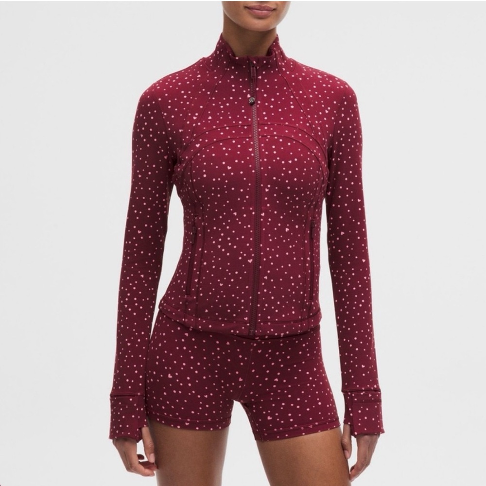 NWT Lululemon Cropped Define Jacket Heart Scatter Dot Burgundy Bay size 12